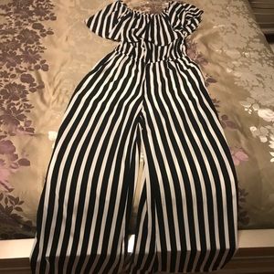 Striped off the shoulder jumpsuit